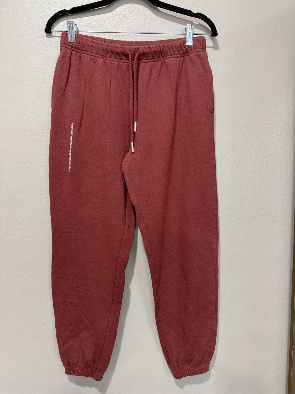 Sage collective jogger pants quote “hard times always lead to something great”